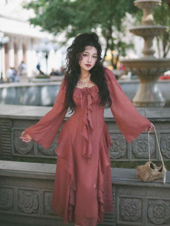 Rose Ruffle Vintage Dusty Pink Dress