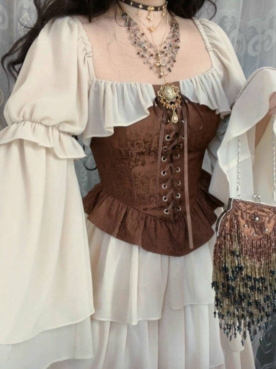 Vintage Lace Corset Cream Tiered Dress