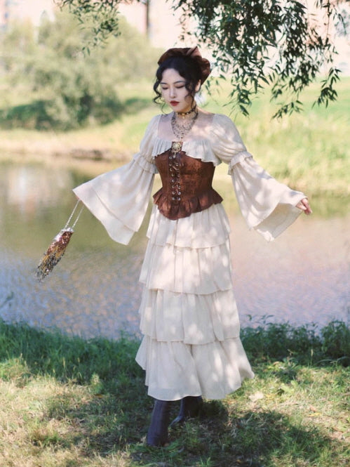 Vintage Lace Corset Cream Tiered Dress