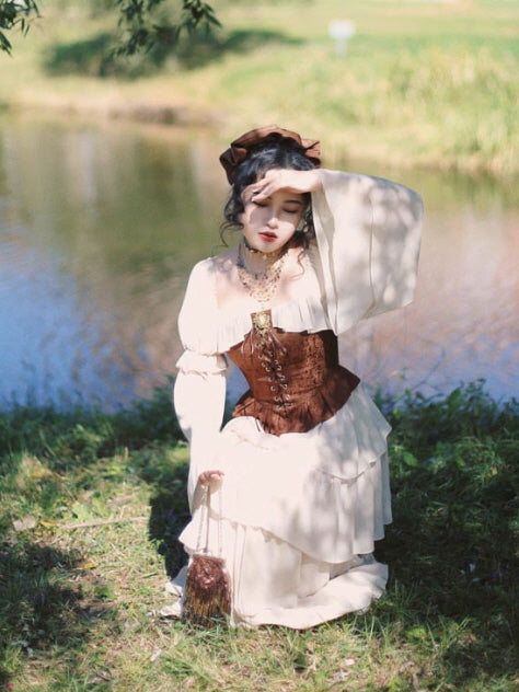 Vintage Lace Corset Cream Tiered Dress - S Vintage Lace Corset Cream Tiered Dress - S