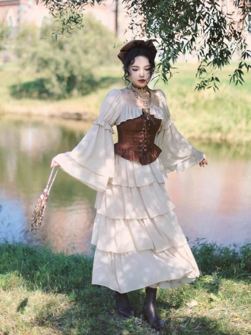 chinese dress ladies Victorian Elegance Lace Corset Dress -Vintage Aesthetic Outfit Cream / S main image 0