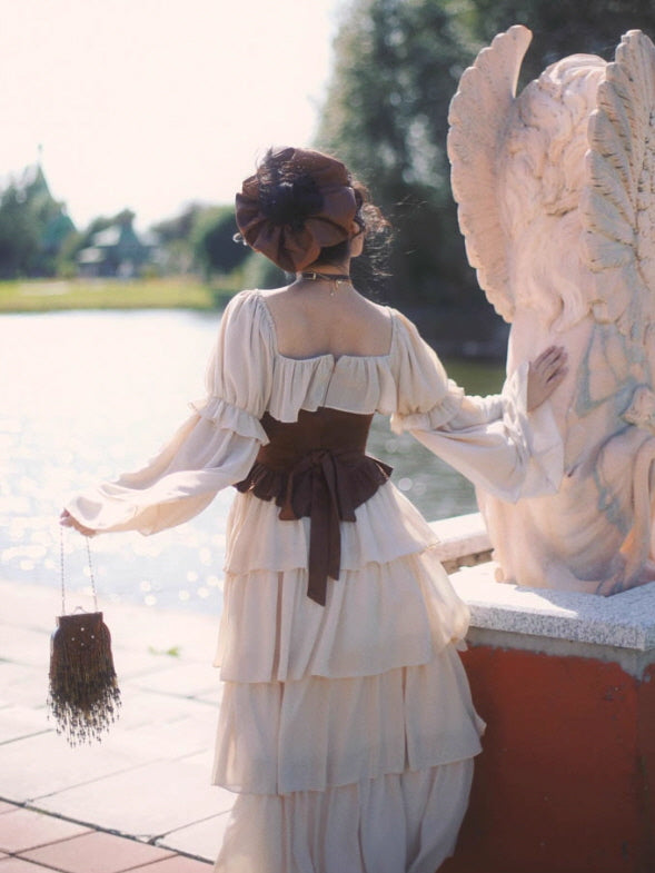 cream fairy dress Vintage Lace Corset Cream Tiered Dress