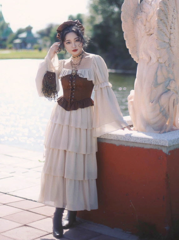 Vintage Lace Corset Cream Tiered Dress