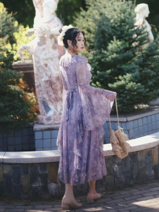 Twilight Garden Sheer Floral Ruffle Dress