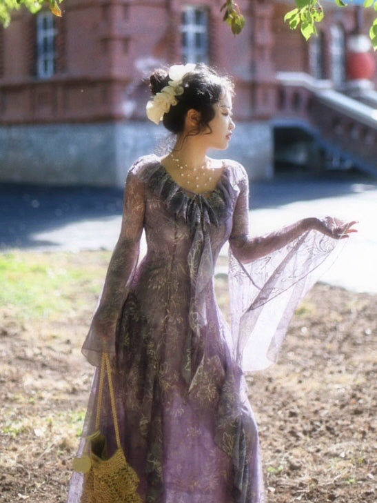 Twilight Garden Sheer Floral Ruffle Dress
