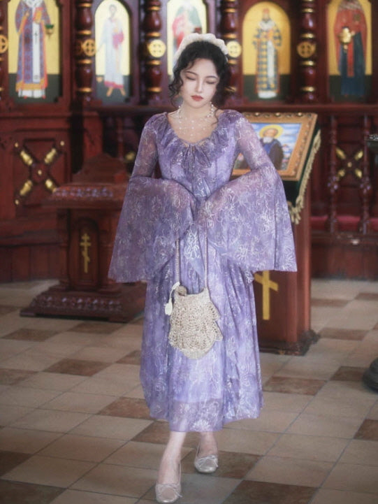 Twilight Garden Sheer Floral Ruffle Dress