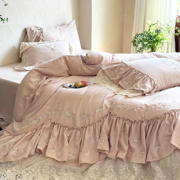 Butterfly Lace Ruffle Bedding Set