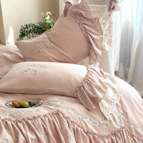 Butterfly Lace Ruffle Bedding Set