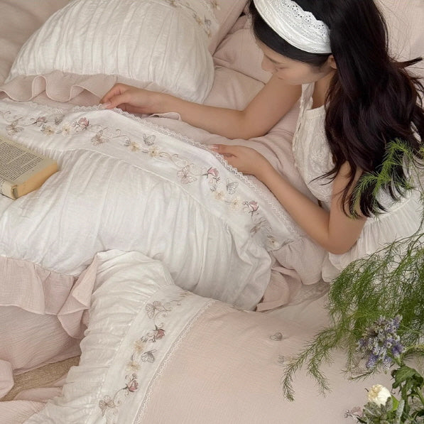 Butterfly Garden Lace Embroidered Bedding Set