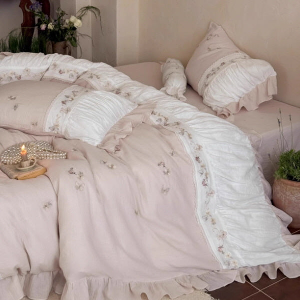 Butterfly Garden Lace Embroidered Bedding Set