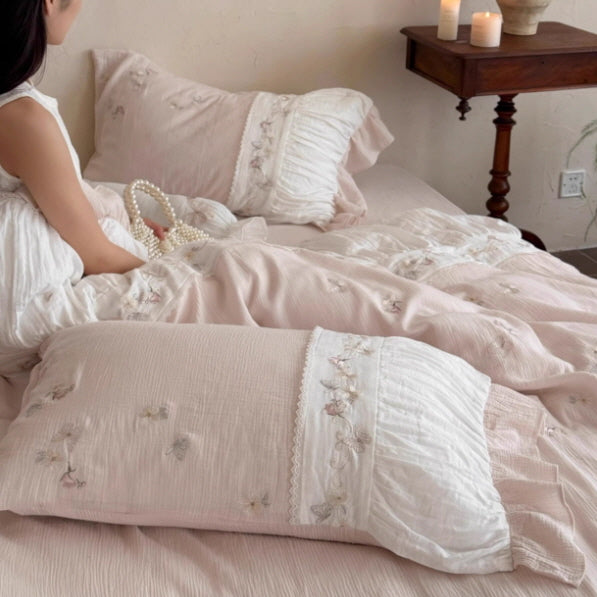 Butterfly Garden Lace Embroidered Bedding Set