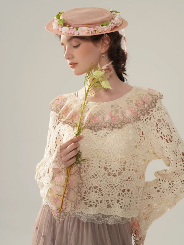 Rose Embroidered Lace Cotton Blouse