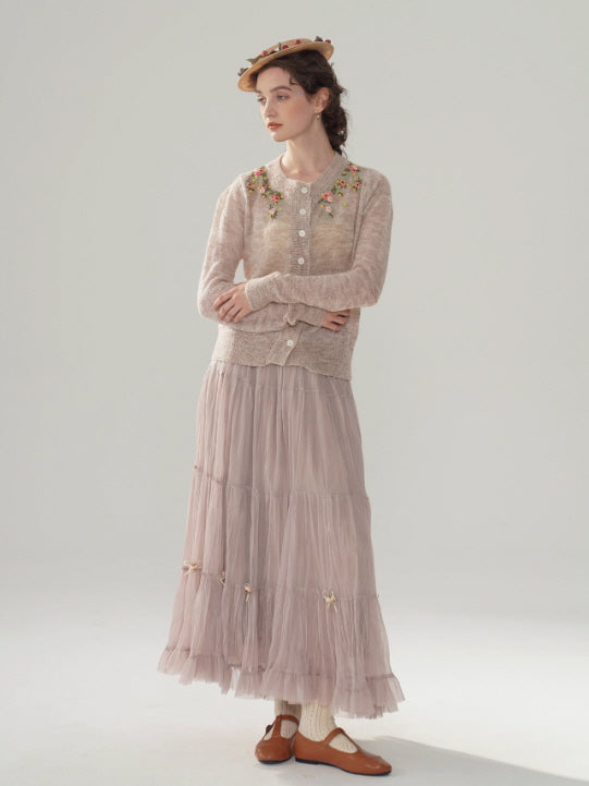 Ribbon Bloom Tulle Long Skirt – Romantic Vintage Aesthetic
