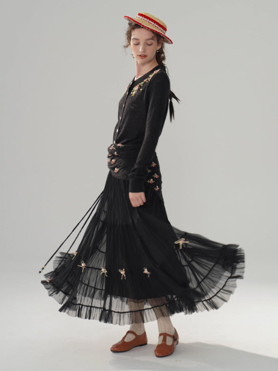 Ribbon Bloom Tulle Long Skirt – Romantic Vintage Aesthetic
