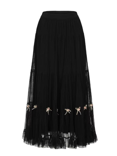 Ribbon Bloom Tulle Long Skirt – Romantic Vintage Aesthetic