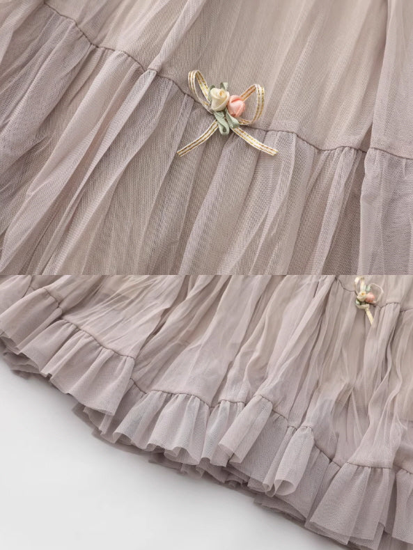 Ribbon Bloom Tulle Long Skirt – Romantic Vintage Aesthetic