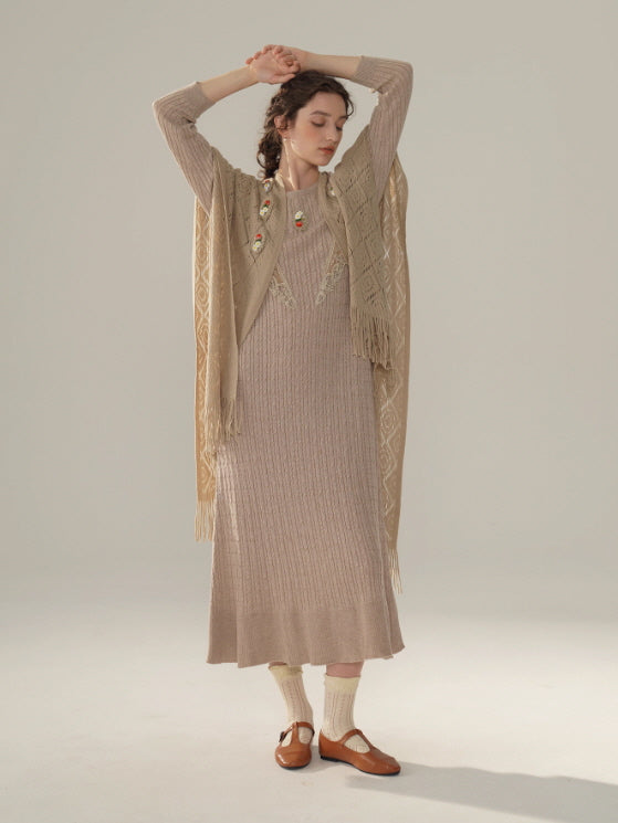 Vintage Lace Collar Knit Long Dress