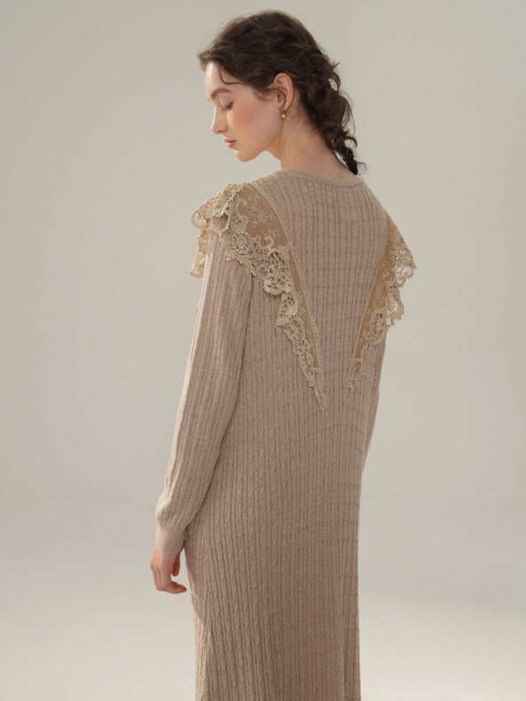 Vintage Lace Collar Knit Long Dress