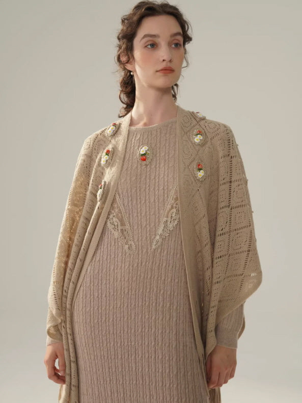Vintage Lace Collar Knit Long Dress