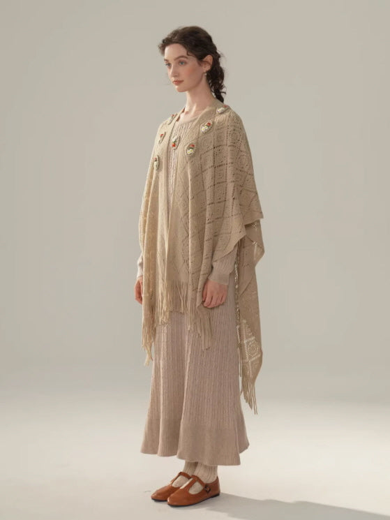 Vintage Lace Collar Knit Long Dress