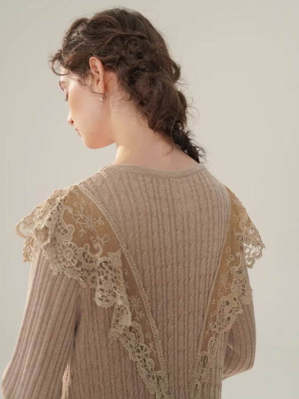 Vintage Lace Collar Knit Long Dress