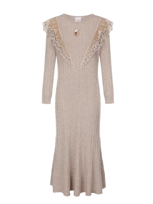 Vintage Lace Collar Knit Long Dress