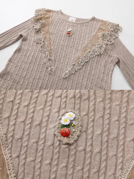 Vintage Lace Collar Knit Long Dress