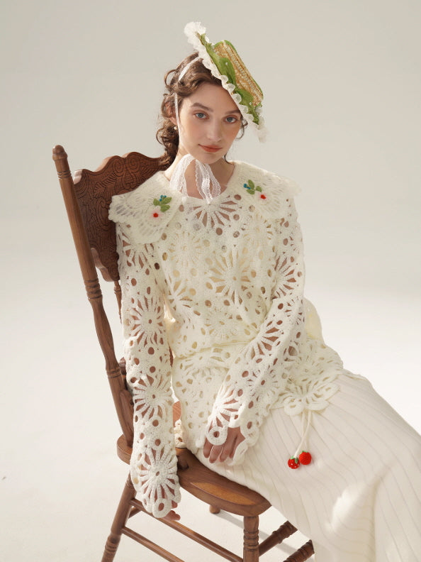 Floral Cutwork Lace Embroidered Collar Blouse