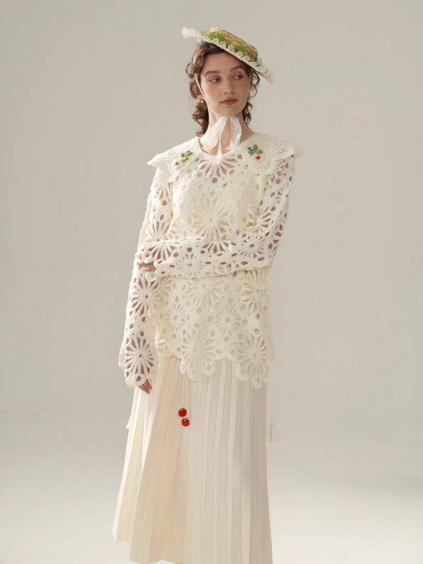 Floral Cutwork Lace Embroidered Collar Blouse