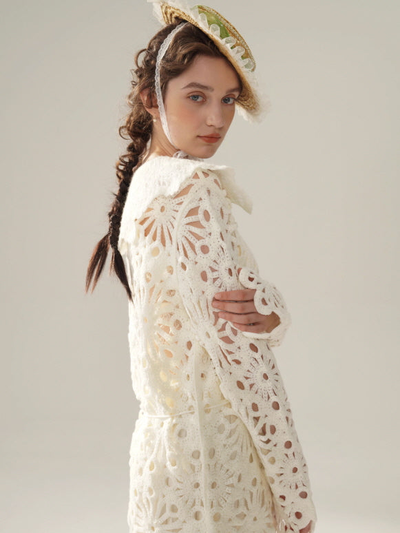 Floral Cutwork Lace Embroidered Collar Blouse