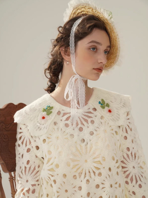 Floral Cutwork Lace Embroidered Collar Blouse