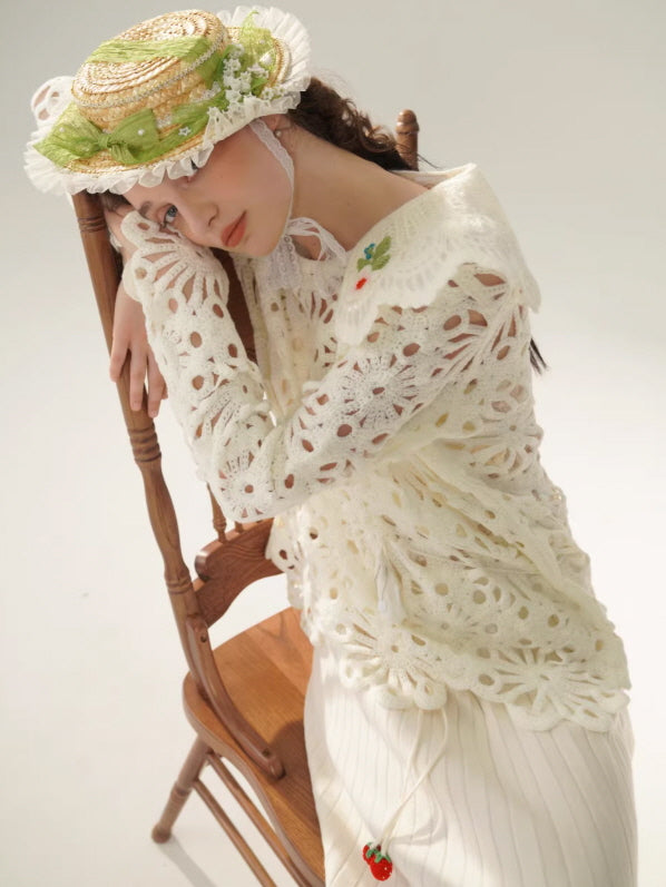 Floral Cutwork Lace Embroidered Collar Blouse