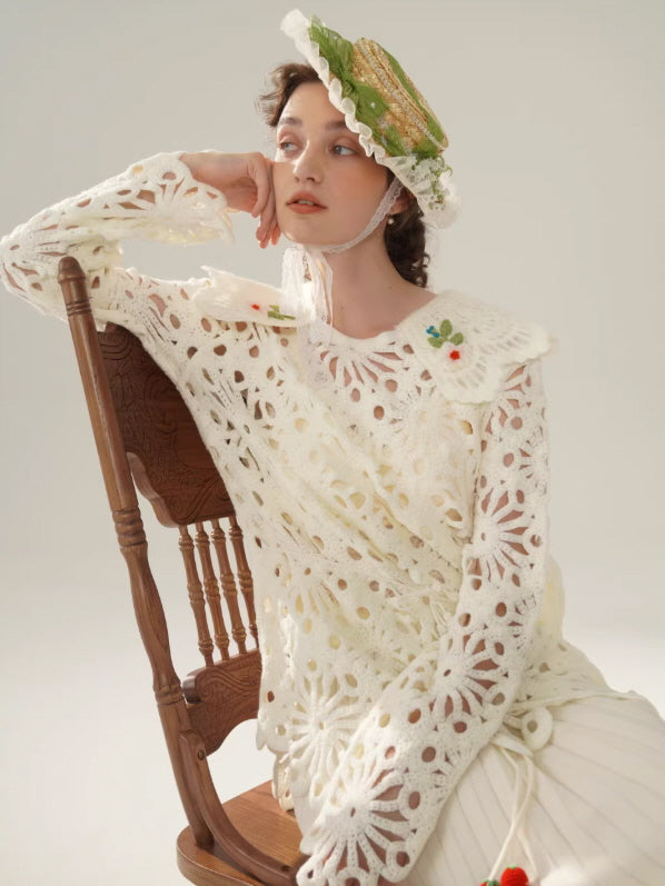 Floral Cutwork Lace Embroidered Collar Blouse