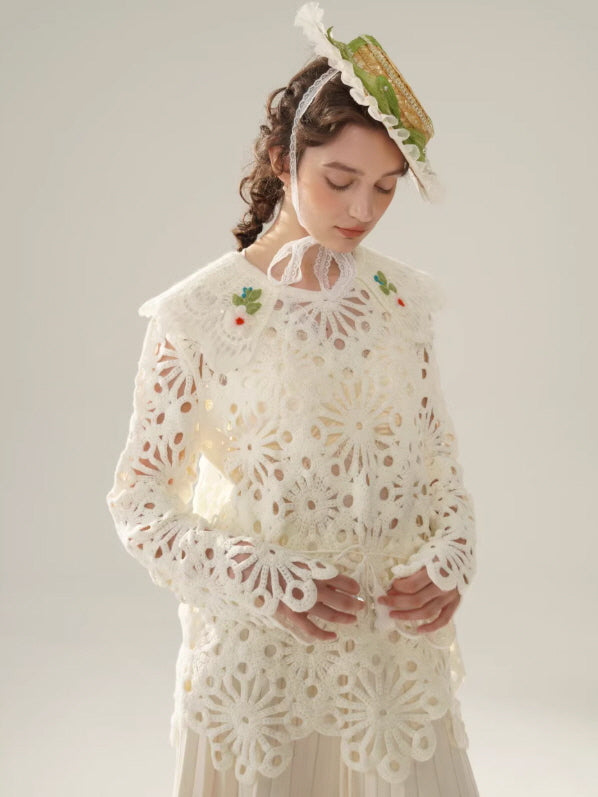 Floral Cutwork Lace Embroidered Collar Blouse