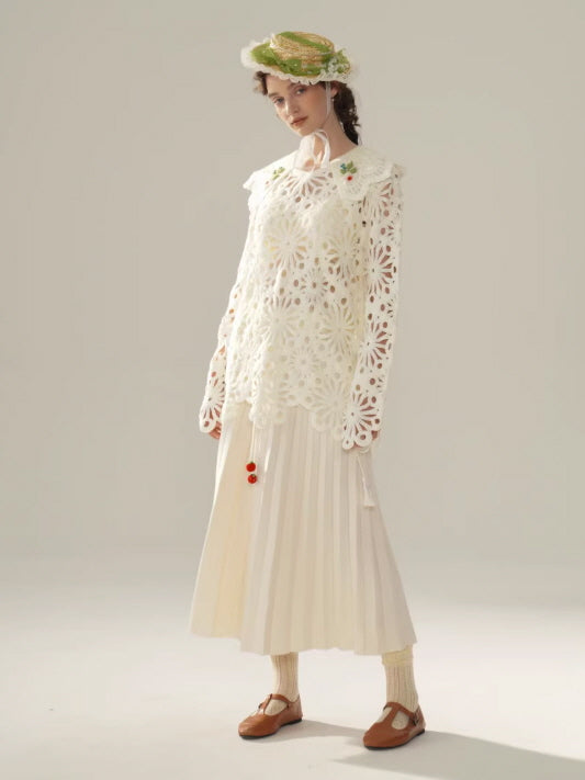 Floral Cutwork Lace Embroidered Collar Blouse