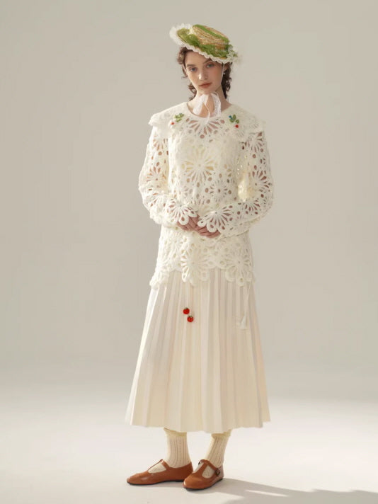 Floral Cutwork Lace Embroidered Collar Blouse