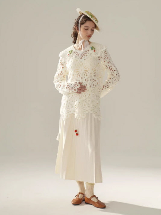 Floral Cutwork Lace Embroidered Collar Blouse