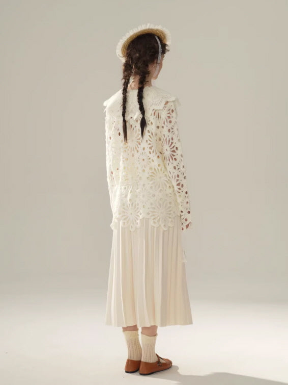 Floral Cutwork Lace Embroidered Collar Blouse