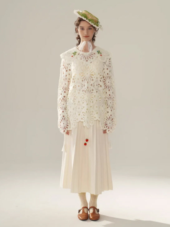 Floral Cutwork Lace Embroidered Collar Blouse