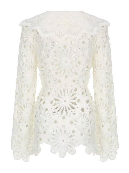 Floral Cutwork Lace Embroidered Collar Blouse