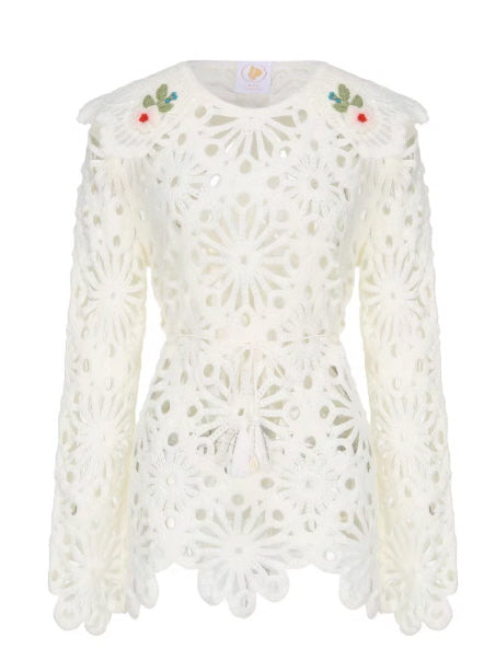 Floral Cutwork Lace Embroidered Collar Blouse