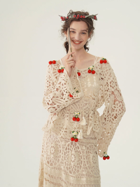 Cherry Garden Crochet Lace Blouse