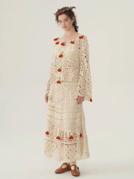 Cherry Garden Crochet Lace Blouse