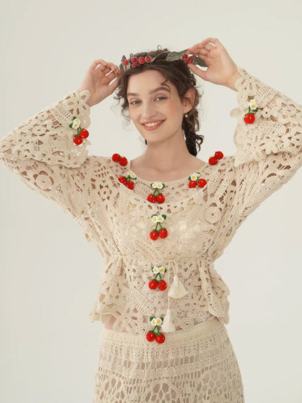 Cherry Garden Crochet Lace Blouse