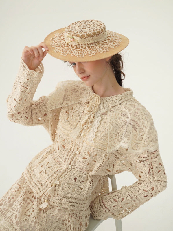 Vintage Lace Collar Crochet Blouse