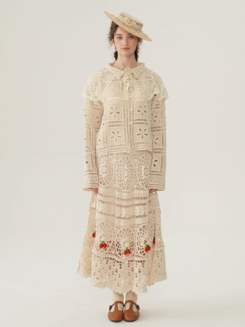 Vintage Lace Collar Crochet Blouse