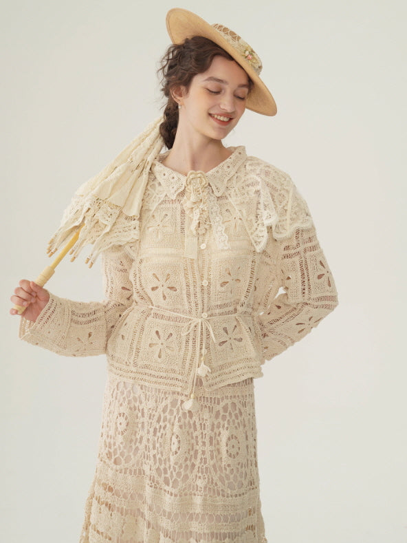 Vintage Lace Collar Crochet Blouse