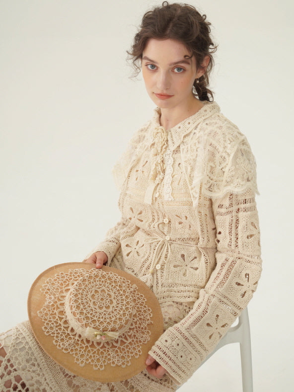 Vintage Lace Collar Crochet Blouse