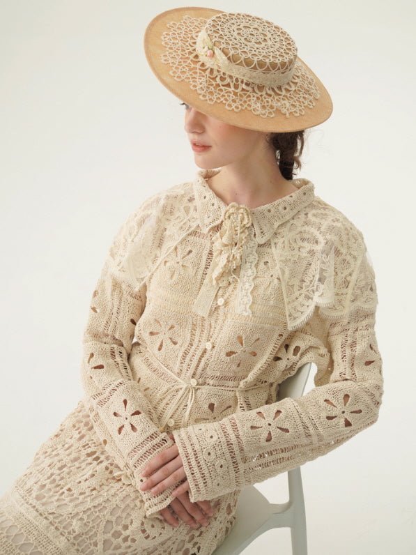 Vintage Lace Collar Crochet Blouse