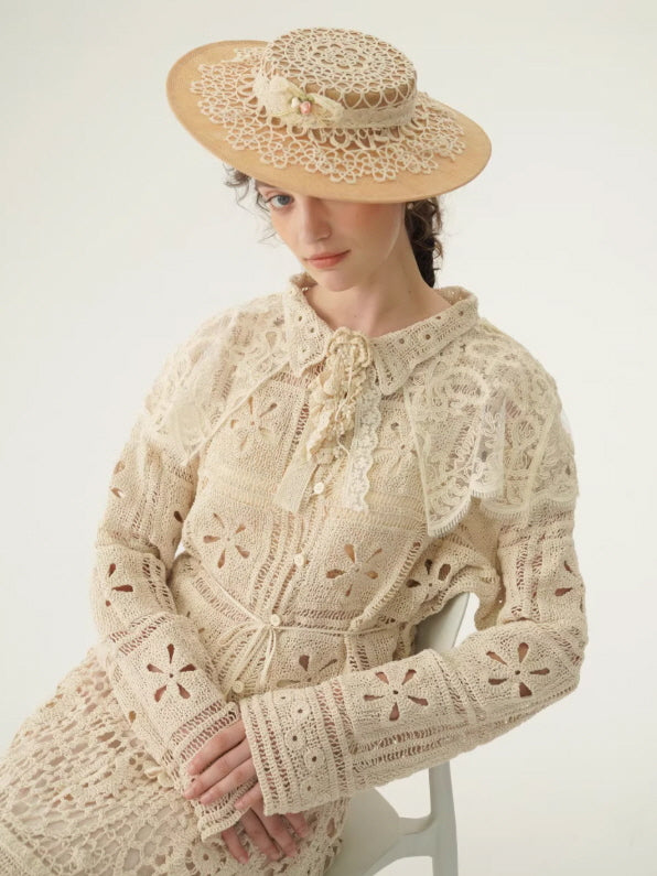 Vintage Lace Collar Crochet Blouse